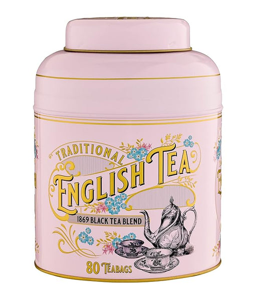 New English Teas Vintage Victorian Tea Caddy with 80 English Teabags (Rose Pink)