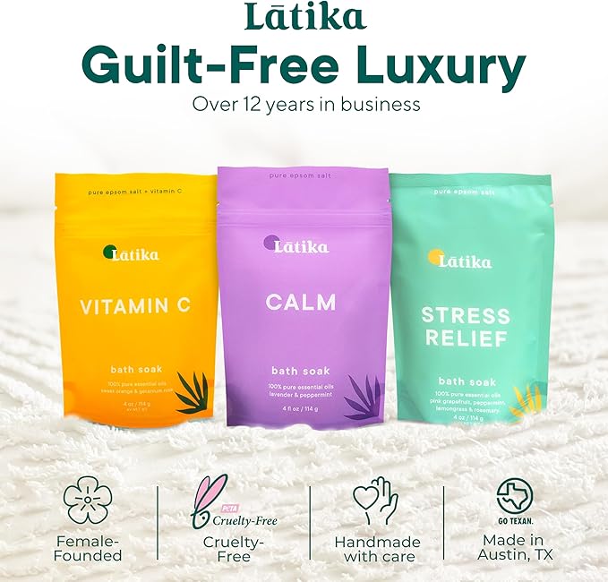 Latika Bath Soaks Set of 3 – Epson Salts for Soaking, Muscle Recovery & Skin Nourishment with Essential Oils | Relax, Rejuvenate & Destress | Lavender Mint, Vitamin C & Grapefruit