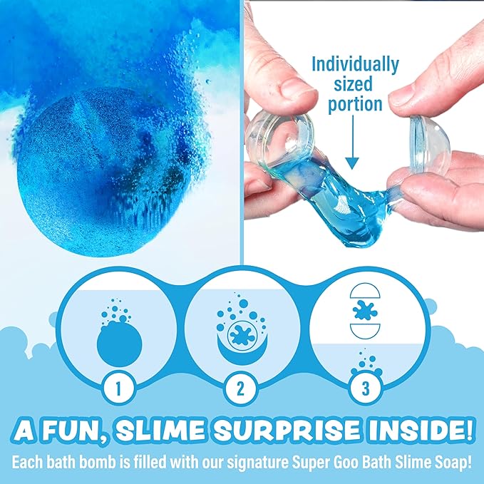 Tub Works Super Goo Bath Slime 'Surprise' Bombs, 6 Pack | Kids Bath Bombs With Surprise Inside | Nontoxic | Stretchy, Squishy Slime Soap | Sensory Fun for Kids