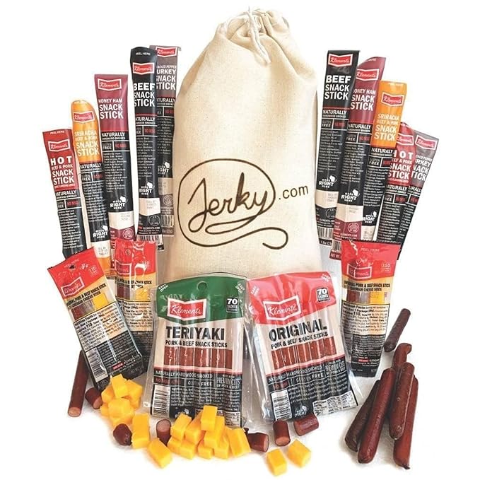 Jerky Gift Basket for Men - 26pc Jerky Variety Pack of Beef, Pork, Turkey, & Ham Snack Sticks - High Protein Healthy Snack - Unique Gift for Men