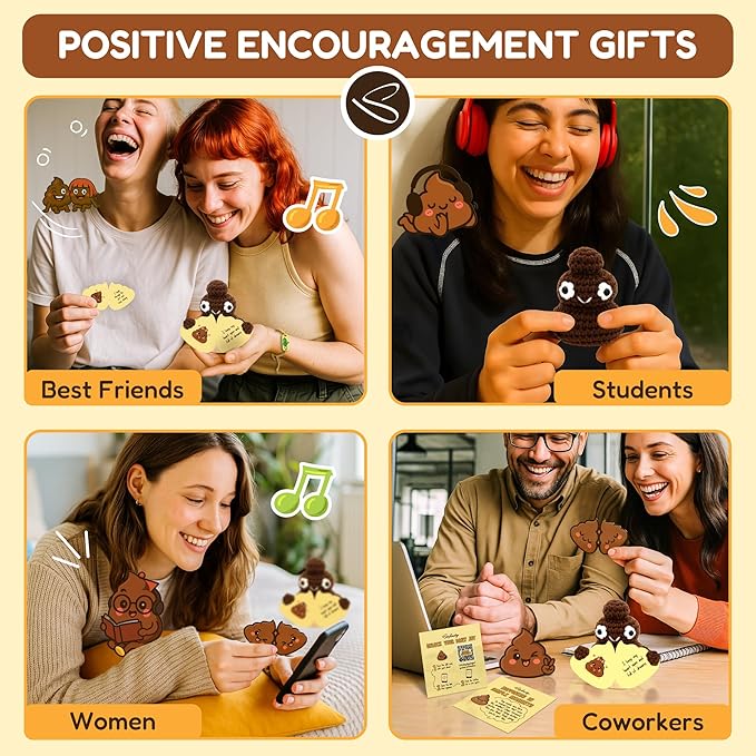 Positivity Poo Crochet Affirmation Jar - 60 Funny Affirmation Cards For Women Men, Support Poop Gifts, Cute Birthday Gifts For Teens Girl Trendy Stuff, Inspirational Gift For Him Her