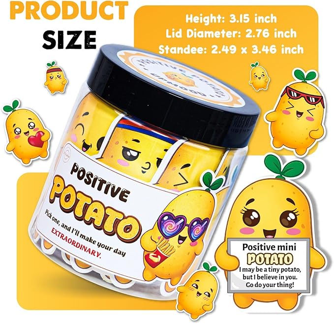 Positive Potato Jar – 60 Motivational Messages & Affirmation Cards with Standee | Cute Desk Decor & Just Because Gift for Women, Coworkers, Teachers | Daily Encouragement, Emotional Support