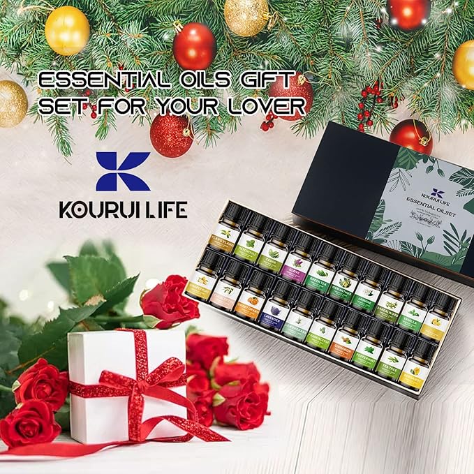 Essential Oils Set of 20x10ml, 100% Organic Essential Oil, Lavender, Ylang Ylang, Tea Tree, Eucalyptus Scented Oil, Essential Oils for Diffusers for Home, Candle Making, Humidifiers (20)