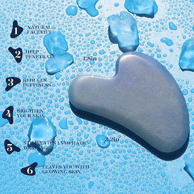 BAIMEI Jade Face Roller & Gua Sha, Facial Beauty Roller Skin Care Tools, Self Care Gift for Men Women, Massager for Face, Eyes, Neck, Relieve Fine Lines and Wrinkles - Blue