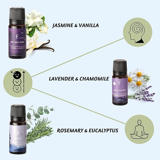 Folkulture Sleep Essential Oils Set | Set of 6 Pure Essential Oils for Diffusers for Home | Essential Oil Blend or Oil Diffuser Essential Oils | Lavender, Rosemary & Peppermint