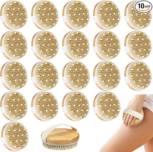Gejoy 10 Pcs Dry Brushing Body Brush Exfoliating Brush with Massage Nodule Dry Skin Body Scrubber for Shower Bath Back Circulation Improvement Dead Skin Exfoliator (4.3 x 4.3 Inches,Wood Color)