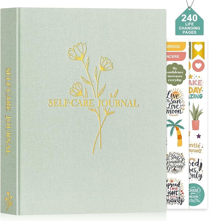 Lanpn Self Care Journal for Women, Self Love Guided Journals with Prompts, Daily Reflection Wellness & Gratitude Planner, 5 Minute Mental Health Notebook, Mindfulness Mood Log, 240 Pages, Sage Green