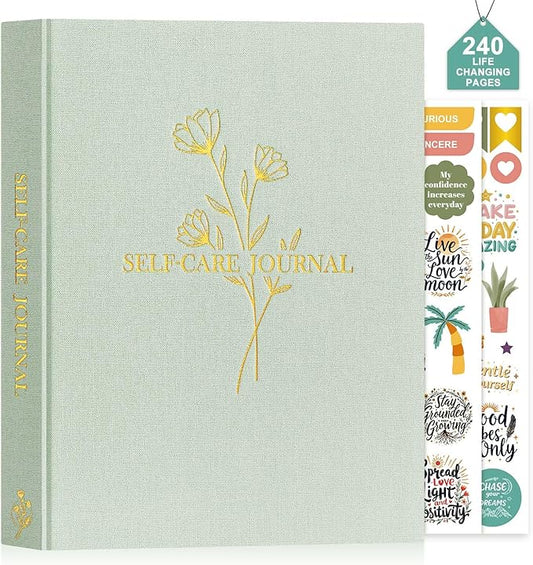 Lanpn Self Care Journal for Women, Self Love Guided Journals with Prompts, Daily Reflection Wellness & Gratitude Planner, 5 Minute Mental Health Notebook, Mindfulness Mood Log, 240 Pages, Sage Green