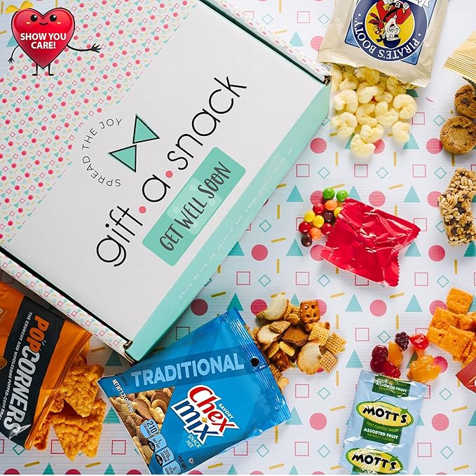 Gift A Snack - Get Well Soon Snack Box Variety Pack Care Package + Greeting Card (60 Count) Feel Better Sweet Treats Gift Basket, Candies Chips Crackers Bars - Cravy Food Assortments & Variety Gifts