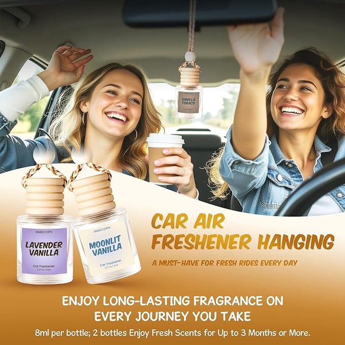 Car Air Freshener Diffuser 6 Pack Hanging Air Freshener, Hanging Air Fragrance Essential Oil Diffuser, Long Lasting Fragrance Fresheners Scents for Women