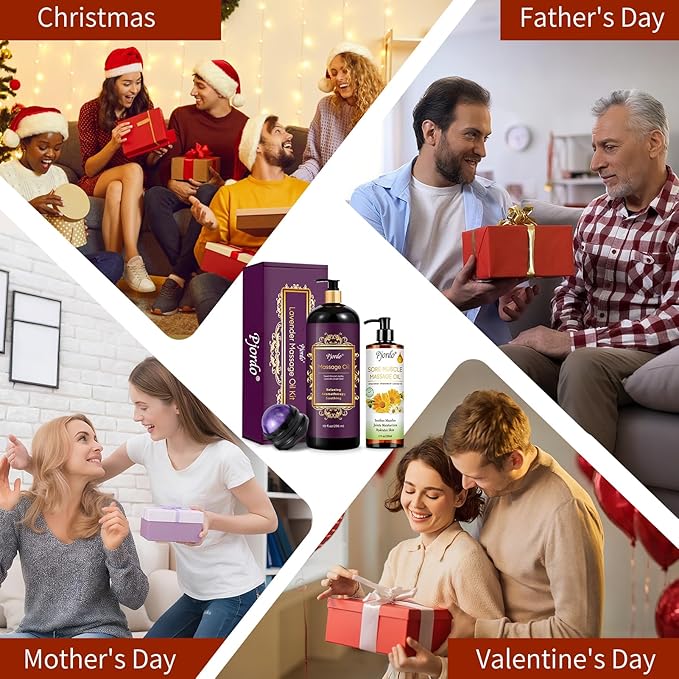 Massage Oil for Massage Therapy, Lavender Massage Oils for Relaxation, Sore Muscle Arnica Oil with Massage Roller Ball, Calming, Moisturizing, Soothes Muscles, Spa Gift Set for Him Her