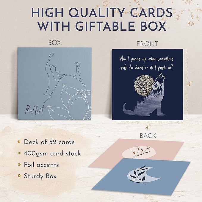 RYVE 52 Empowering Question Cards for Mindfulness, Meditation and Therapy - Self Care, Self Reflection & Positive Affirmation Cards for Women, Mindfulness, Self Love, Self Care Gifts for Women