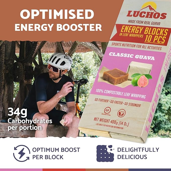 LUCHOS Natural High Energy Bars Power Blocks for Sports, Endurance, Running, Hiking, Cycling, Pre Workout Healthy Snacks, High Carb, Vegan and Gluten Free, Classic Guava, 10 Pieces
