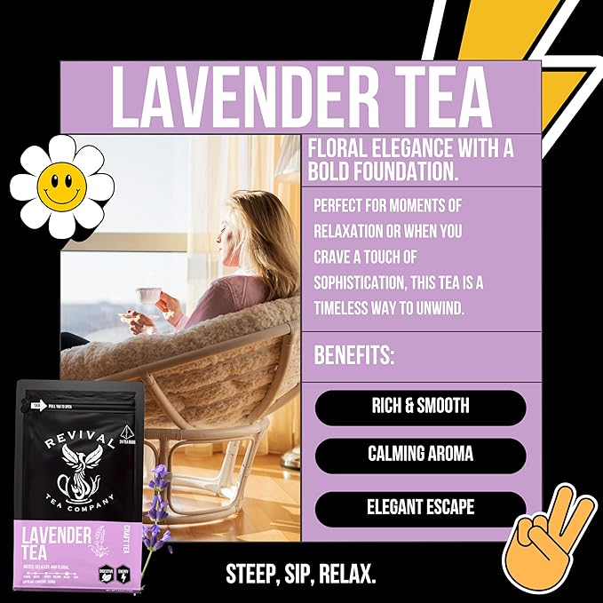 Revival Tea Company Lavender Tea - Black Tea Blend with Lavender Flowers - Loose Leaf 5 Ounces