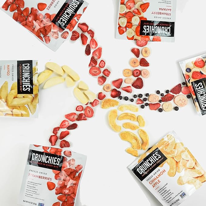 Crunchies Freeze-Dried Fruits, 100% All Natural Crispy Fruit, Non GMO and Kosher, Resealable Freeze Dried Fruit Snack Packs, Pack of 6 (Variety Gift Pack)