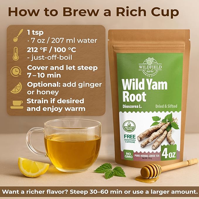 4 oz Wild Yam Root Herbal Tea (Dioscorea) - 113g Wild Yam Root Loose Herb Tea Ñame Silvestre