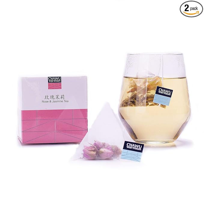 ChaWuWarmSun Rose & Jasmine Tea Bags,16 Tea bags,8 Count/Box(Pack of 2),Natural Rose Tea Bud with Jasmine Green Tea loose leaf