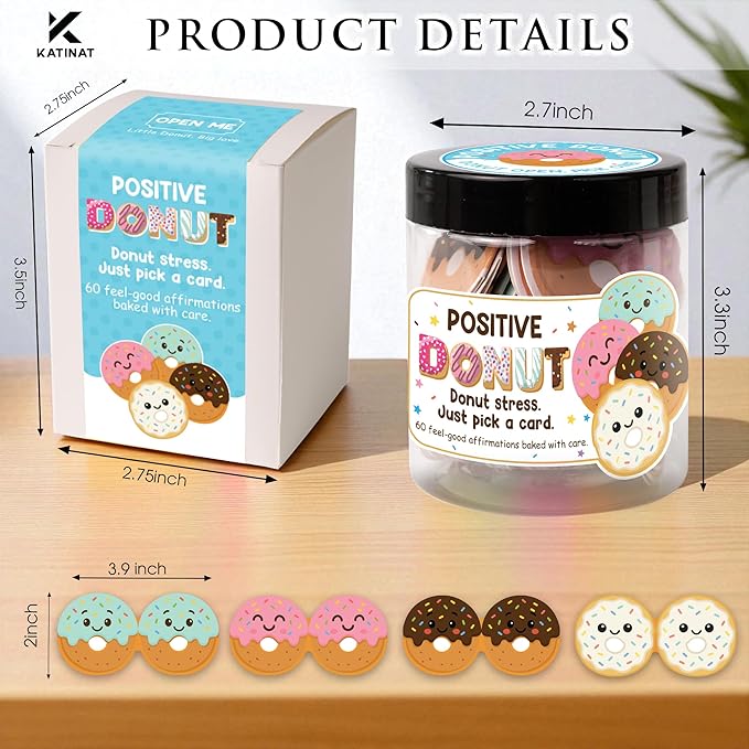 Positive Donut Jar, Emotional Inspirational Support 60 Affirmation Cards, Stocking Stuffers for Teen Girls, Birthday Gifts for Teenage Girls, Teen Girl Gifts Trendy Stuff