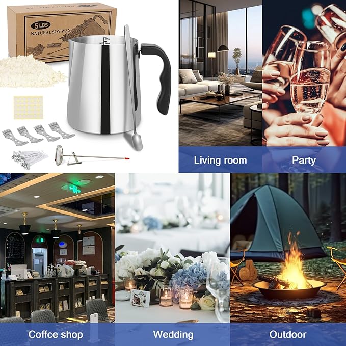 SAEUYVB Candle Making Kit Supplies, Natural Candle Wax for Candle Making - Soy Wax DIYCandle Making for Adults, Including 5lbs Soy Wax Flakes, Pouring Pot, Start Candle Kit for Adults, Beginners