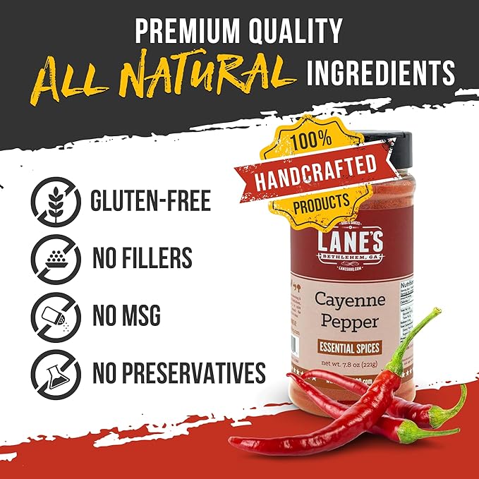 Lane's Cayenne Pepper Powder, All-Natural Cayenne Red Peppers Powder, Goes Well With Meat & Veggies Cayenne Hot Pepper Powder, Made in USA, 7.8 Oz