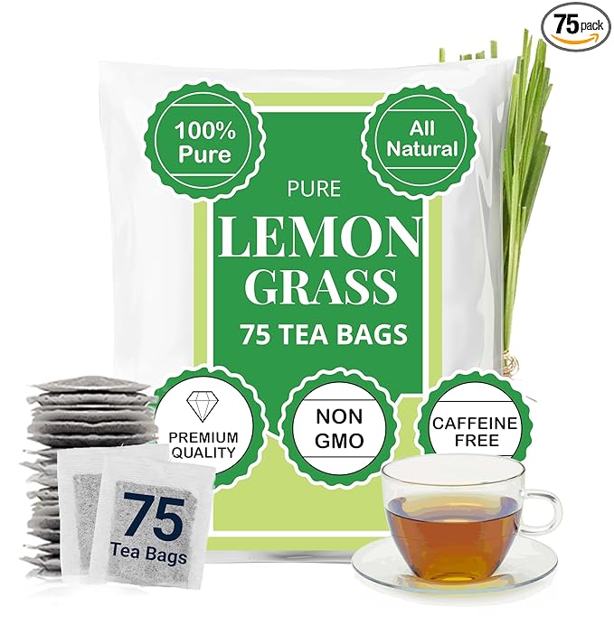 Premium Lemongrass Tea-75 Bags, Te De Limon, Natural Lemongrass Tea Bags, Non-GMO, Caffeine Free, Sugar Free. Perfect For Hot & IcedTea. By Akshit