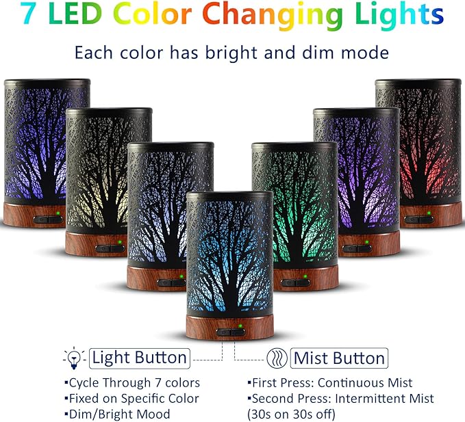 Oil Diffuser with Essential Oils Set – Aromatherapy Oil Diffuser 150ml with 6 Essential Oils Set, Cool Mist Diffusers for Essential Oils, Waterless Auto Shut-Off,7 Colors Night Light, Gifts for Mom