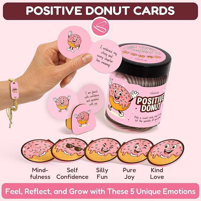 Emotional Support Donut Jar - Funny Affirmation Cards For Teen Girl Gifts Trendy Stuff, Cute Teachers Back To School Gifts, Motivational Cards Mini Christmas Gift For Coworker, Friend