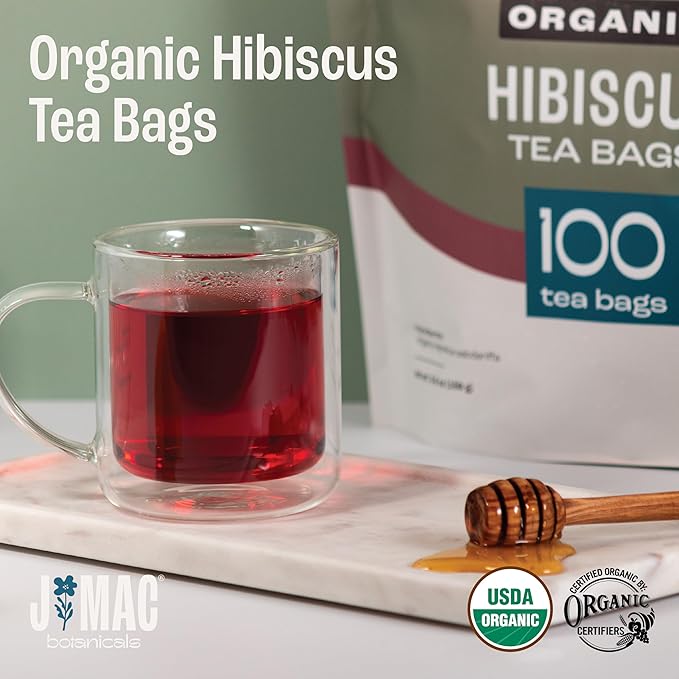 J Mac Botanicals, Organic Hibiscus Tea Bags (50 Count) - Certified by Organic Certifiers, Inc. - Quality Tea From Nile Valley, Egypt, Packaged in the USA
