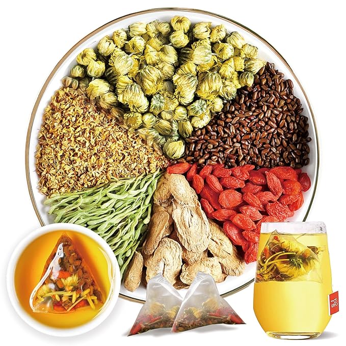 Chrysanthemum Cassia Seed & Burdock Goji Berry Tea, Kidneys & Liver Health Tea Bags, Liver Cleanse & Detox Chinese Herbal Tea, Vegan, Sugar-Free & Caffeine-Free (250g/10g x25pcs)