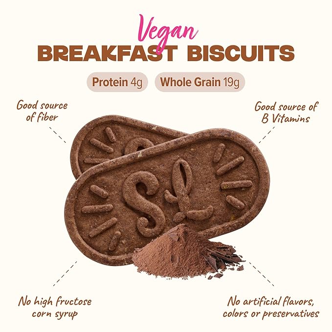 Sweet Loren's Vegan Breakfast Biscuits | Chocolate | 4g Protein, 19g Whole Grains | Plant Based, Gluten Free, Dairy Free, Nut Free Snacks | 3 Pack (15 Total Biscuits, 1.6 ounce each)