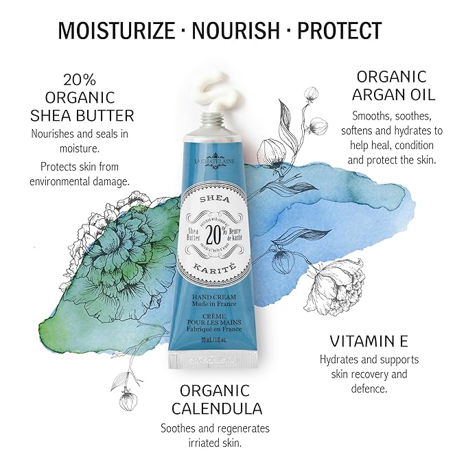 La Chatelaine Shea Rose Triple Milled Bar Soap and 20% Shea Butter Hand Cream Gift Set, Gift for Mom, Decorative Tin, Plant-Based, Natural & Organic, Made in France (7 oz. soap bar, 1 oz. hand lotion)