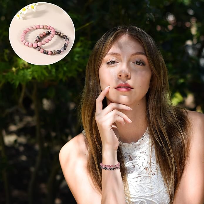 Bivei Natural Gemstone Semi Precious Healing Crystals Handmade Stretchy Round Beads Bracelet, Enhance Positive Energy