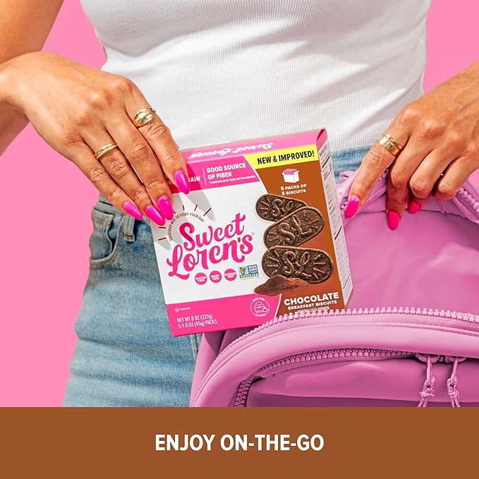 Sweet Loren's Vegan Breakfast Biscuits | Chocolate | 4g Protein, 19g Whole Grains | Plant Based, Gluten Free, Dairy Free, Nut Free Snacks | 6 Pack (30 Total Biscuits, 1.6 ounce each)