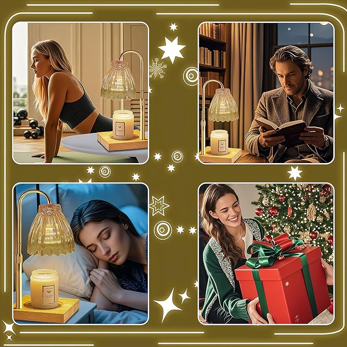 Candle Warmer Lamp with Dimmer Timer, Candle Lamp Warmer with 2 Bulbs, Candle Light for Scented Jar Candles, Birthday Gifts for Women, Vintage Home Decor House Warming Gift