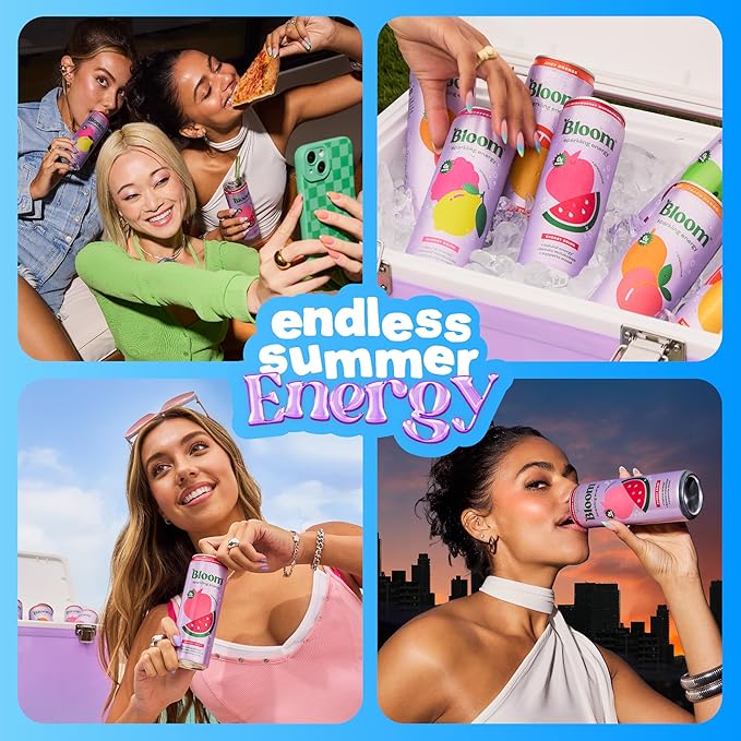 Bloom Nutrition Sparkling Energy Drink - Natural Caffeine, Zero Sugar, 180mg Caffeine - Antioxidant-Rich w/Green Coffee Bean, Green Tea Extract, Prebiotics - 12oz 12 pk