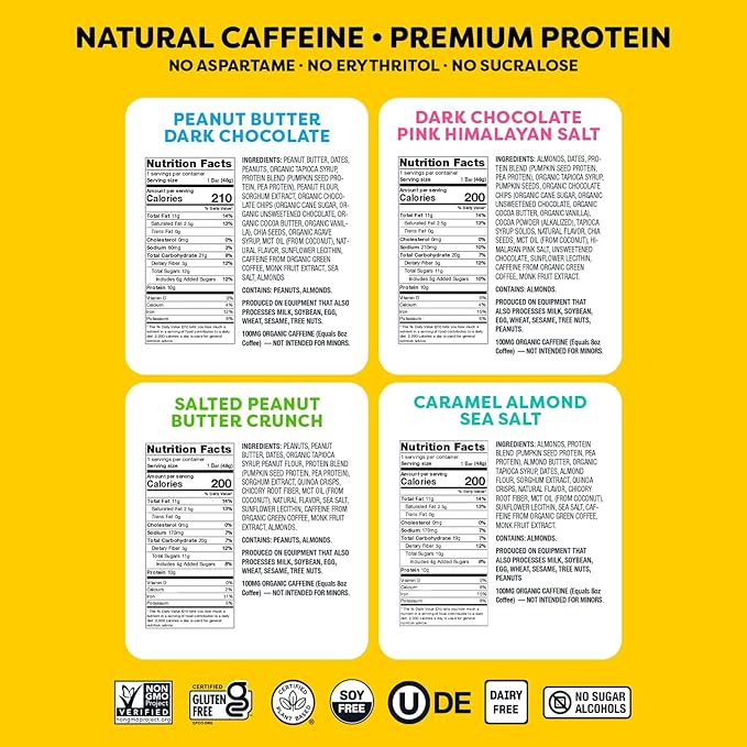 Quantum Energy Square: Energy Bar with Caffeine & 10g Protein. Delicious Healthy Snack On The Go. (Vegan, Gluten-free, Soy-free, Dairy-free) (Variety Mega Pack)