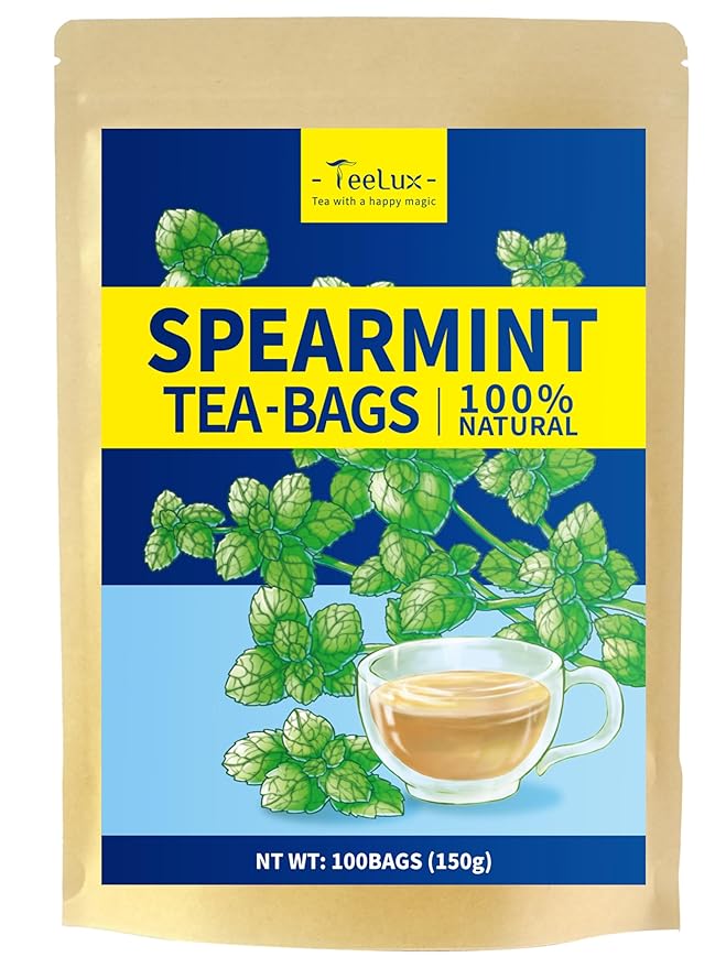 TeeLux Spearmint Tea Bags, Natural Spearmint Leaf Herbal Tea, Refreshing & Smooth Mint Tea, Caffeine Free, 100 Count