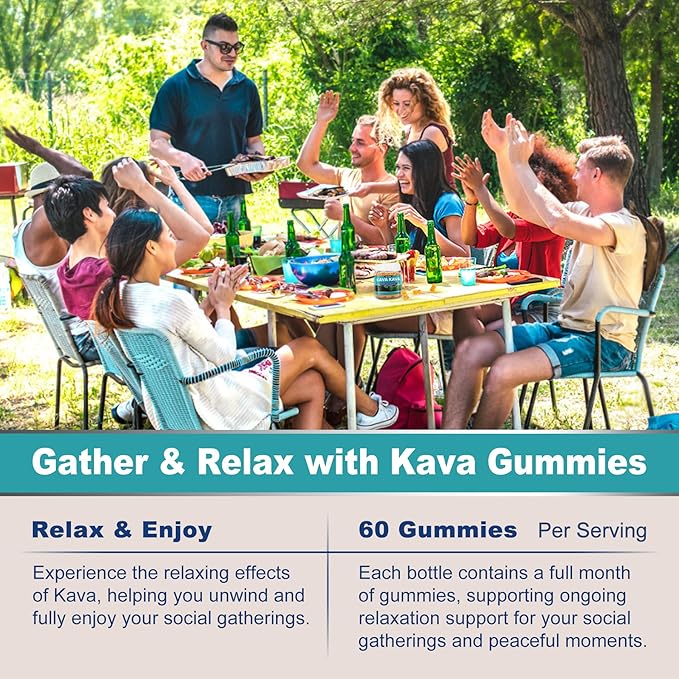 Kava Kava Gummies, Sugar Free Calm Gummies w/Rhodiola Rosea, Ashwagandha, L-Theanine, GABA, Melatonin-Free Kava Blend for Relaxation, Calm and Focus - Alternative to Kava Powder Capsules, Vegan 120 Ct