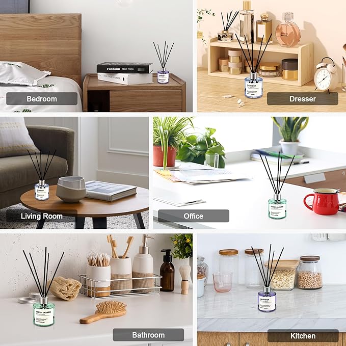 Reed Diffuser Set of 3 Pack,50ML Lavender Jasmine Lemon Basil Scented Oil Diffuser with 5 Sticks,Home Fragrance Reed Diffuser for Bedroom Bathroom Office (Lavender/Jasmine/Fig Cedar)