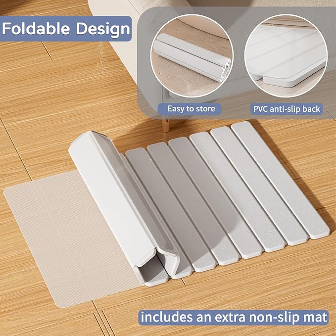 Large Stone Bath Mat 31.5 x 19.7in, Quick Dry Diatomaceous Earth Mats for Bathroom, Super Absorbent Foldable Bath Stone Mat, Non Slip, Dish Drying Mat for Kitchen Counter