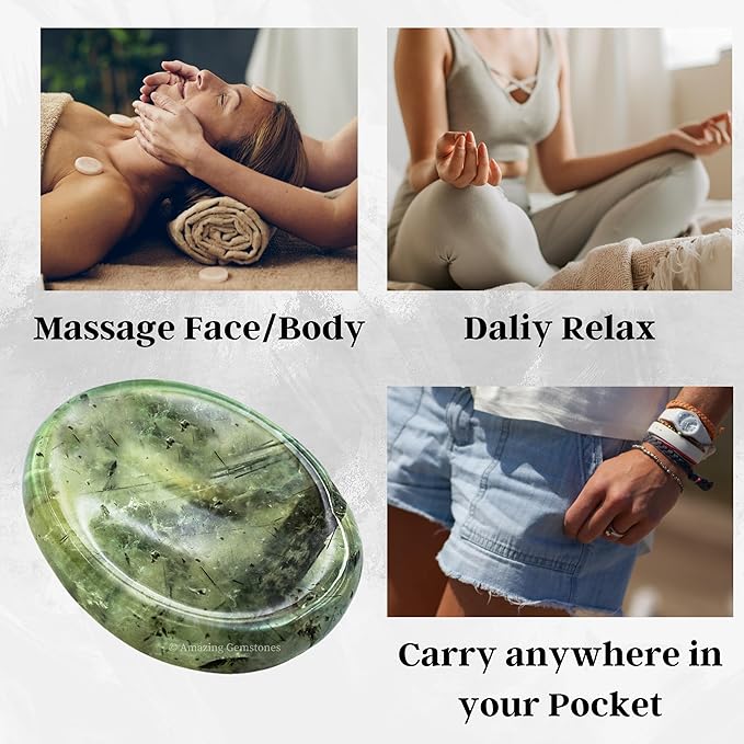 Amazing Gemstone Prehnite Worry Stone, Healing Crystals - Piedra Crystal Fidget for Gift, Meditation, Calming, Relaxation, Stress Relief
