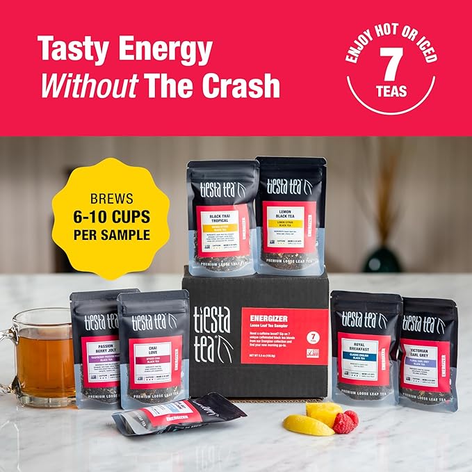 Tiesta Tea - Black Sampler Dry Flight Set, Loose Leaf, High Caffeine, Makes Hot & Iced, Assorted Tea Sets with Herbal, Chai, Fruit Black Teas & More, 7 Resealable Sample Pouches