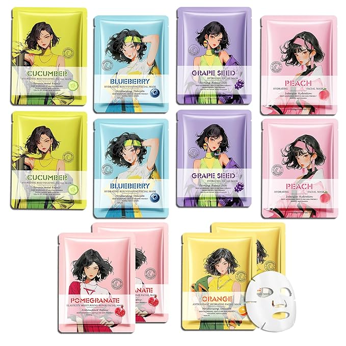 12PCS Hydrating Facial Sheet Mask,Moisturizing Face Masks Skincare Gift Set,Long Lasting Face Mask Skin Care & Facial Mask Kit for All Skin Types 19