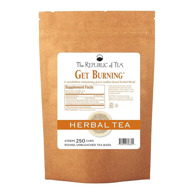 The Republic of Tea Be Active Green Rooibos Tea Get Burning - Herb Tea For Metabolism, 250 Tea Bags