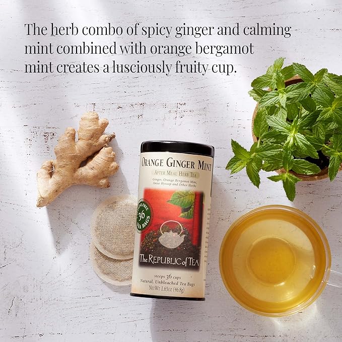 The Republic of Tea - Orange Ginger Mint Tea, 36 Tea Bags Caffeine-Free Gourmet Herbal Tea