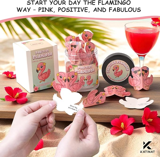 Positive Flamingo Jar ā 60 Affirmation Cards for Anxiety & Self Care, Flamingo Gifts for Women, Teens & Sister, Friends, Cards to Reduce Anxiety & Increase Relaxation, White Elephant Gifts