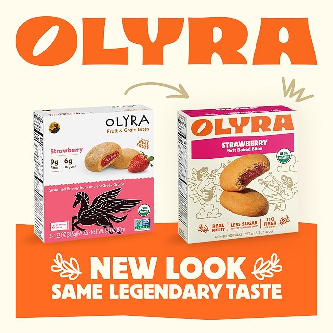Olyra Strawberry Organic Fruit Bars, Prebiotic High Fiber Snack, Gut Health, Fruit Filled & Whole Grain Bites, Kids Healthy Snacks, Low Sugar, Vegan, USDA Certified Organic, Non GMO (Pack of 24)