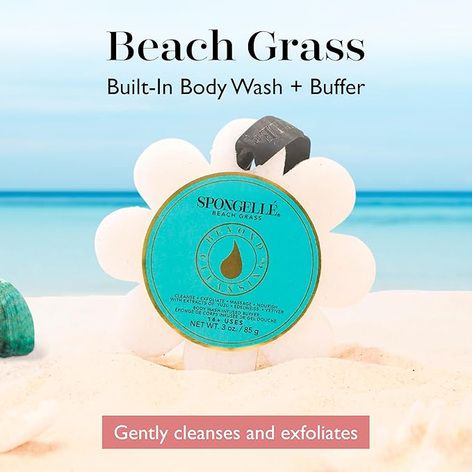 Spongelle Beach Grass Wild Flower Buffer Body Scrubber | Bath & Shower Loofah for Women | Exfoliator with Body Wash Infused Sponge | 14+ uses