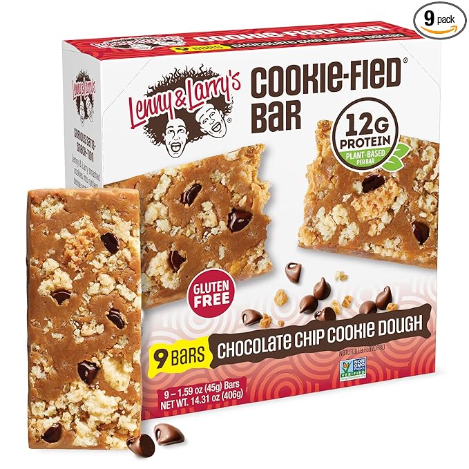 Lenny & Larry's Cookie-fied Bar – Chocolate Chip Cookie Dough Vegan Protein Bars 9x45g – Healthy Snacks with 12g Plant Protein & 5g Fiber – Gluten free Power Bar, Keto Friendly, Non-GMO & Vegan
