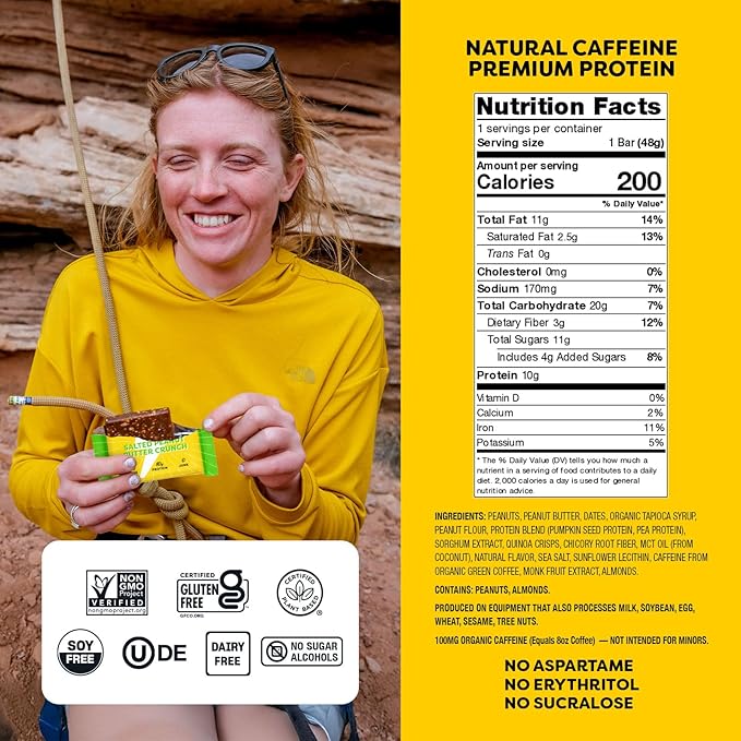 Quantum Energy Square: Energy Bar with Caffeine & 10g Protein. Delicious Healthy Snack On The Go. (Vegan, Gluten-free, Soy-free, Dairy-free) (Salted Peanut Butter Crunch)